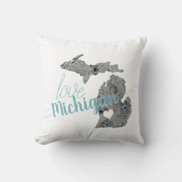 Love Home State Michigan Floral vulde Silhouette Kussen