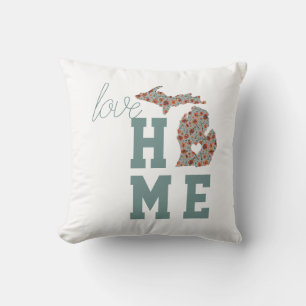 Love Home State of Michigan with Poppies Floral Kussen
