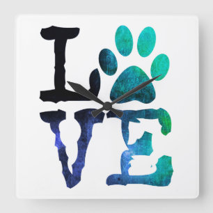 LOVE Honderpoot Afdrukken Blauw en witte klok