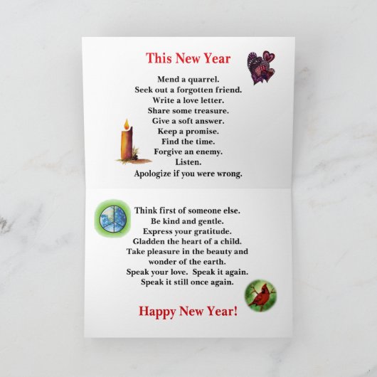 Love, Hope and Peace wish for the New Year Feestdagen Kaart (Binnen)