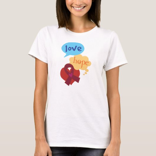 Love Hope Burgundy Ribbon T-shirt (Voorkant)