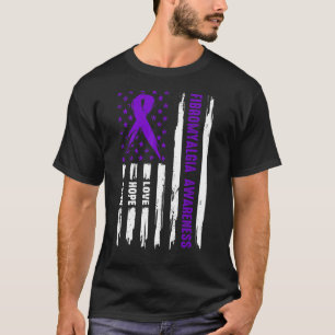 Love Hope Faith American Flag Paars Fibromyalgia T-shirt