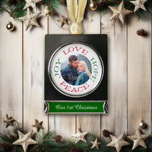 Love Hope Joy Peace Photo Template Verzilverd Banner Ornament