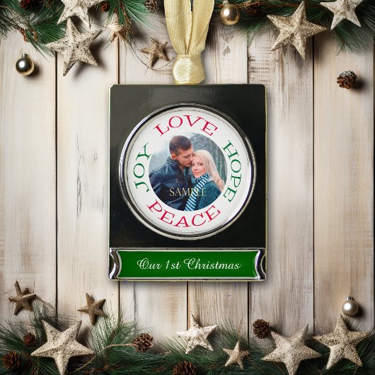 Love Hope Joy Peace Photo Template Verzilverd Banner Ornament