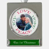 Love Hope Joy Peace Photo Template Verzilverd Banner Ornament (Voorkant)