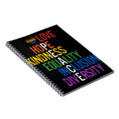 Love Hope Kindness Equality Incluity Diversity Pe Notitieboek (Rechterzijde)