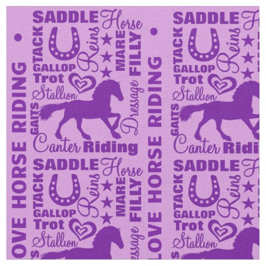 Love Horse Riding Terminology Cute Paars Pattern Stof (Close Up)