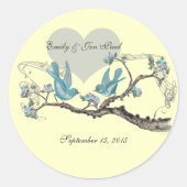 Love Hot Pink Aqua Birds Weddenschappen Ronde Sticker (Voorkant)