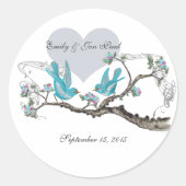  Love Hot Pink Aqua Birds Weddenschappen Ronde Sticker (Voorkant)