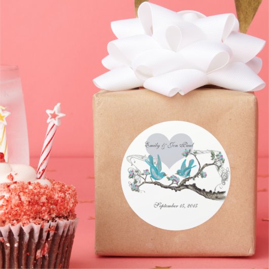  Love Hot Pink Aqua Birds Weddenschappen Ronde Sticker (Feest)