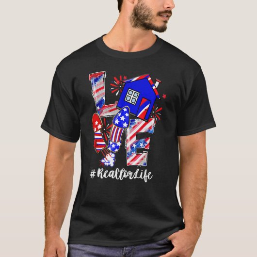 Love House Fireworks Realtor Life 4 juli T-shirt (Voorkant)