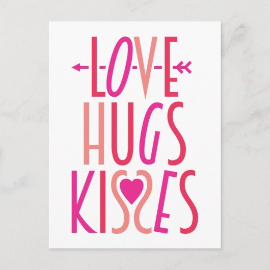 Love Hugs Kisses Cute Valentijnsdag Briefkaart (Voorkant)