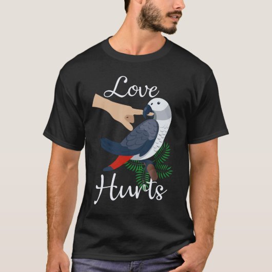 Love Hurts African Grey Parrot Biting Funny T-shirt (Voorkant)