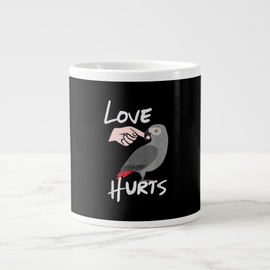 Love Hurts African Grey    ParrotValentines Day Grote Koffiekop (Voorkant)