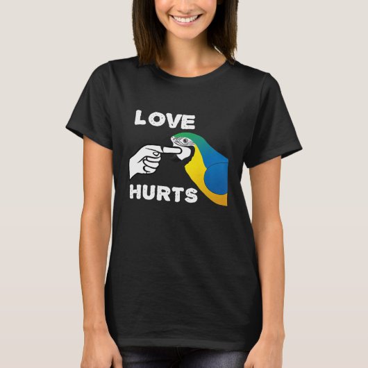 Love Hurts Blue and Gold Macaw Parrot Premium T-Sh T-shirt (Voorkant)
