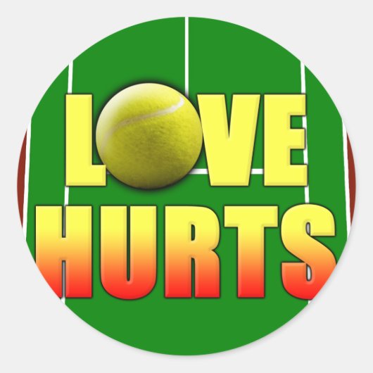 Love Hurts, Funny Tennis Ronde Sticker (Voorkant)