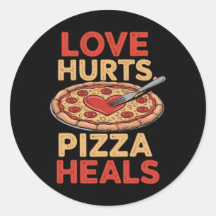 Love Hurts Pizza Heals Funny Food Lover Valentijn Ronde Sticker