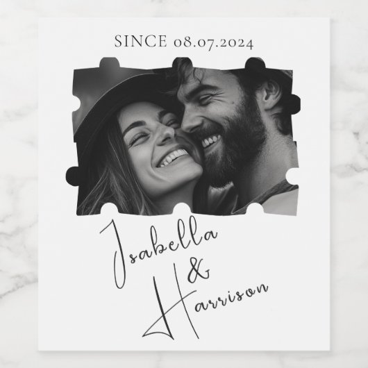 Love I Calligraphy Aangepaste Puzzel Fotocollage Wijn Etiket (Enkel label)