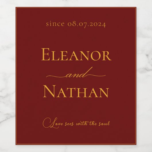 Love I Happy Couple Citaat Bourgondië en goud Wijn Etiket (Enkel label)