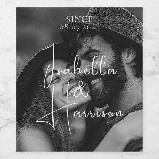 Love I Happy Couple Custom Photo Script Wijn Etiket (Enkel label)