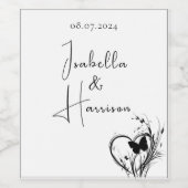 Love I Happy Couple Heart Zwart-wit Wijn Etiket (Enkel label)