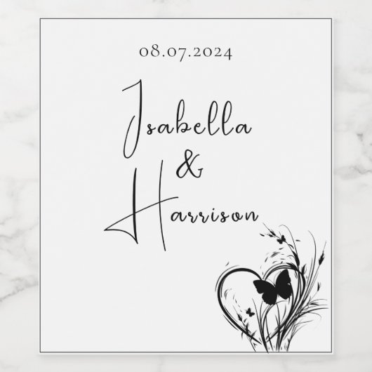 Love I Happy Couple Heart Zwart-wit Wijn Etiket (Enkel label)