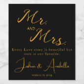 Love I Happy Couple met Quote Zwart en Goud Wijn Etiket (Enkel label)