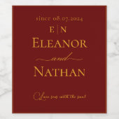 Love I Happy Couple Monogram Bourgogne en goud Wijn Etiket (Enkel label)