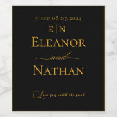 Love I Happy Couple Monogram Zwart en Goud Wijn Etiket (Enkel label)