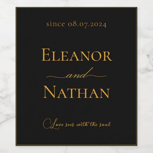 Love I Happy Couple Quote Zwart en Goud Wijn Etiket (Enkel label)