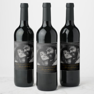 Love I Quote Paar Custom Photo Zwart en Goud Wijn Etiket