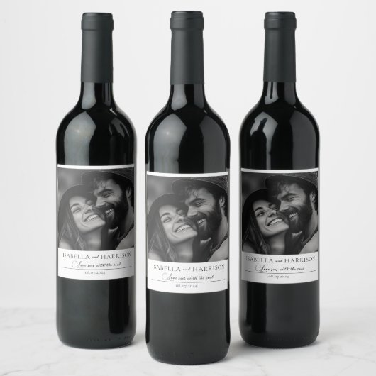 Love I Quote Paar Custom Photo Zwart-wit Wijn Etiket (Flessen)