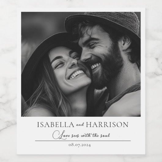 Love I Quote Paar Custom Photo Zwart-wit Wijn Etiket (Enkel label)