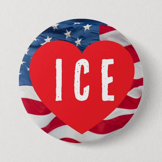LOVE ICE HEART W/FLAG RONDE BUTTON 7,6 CM (Voorkant)