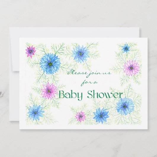 'Love-in-a-mist' Baby shower Uitnodiging (Voorkant)
