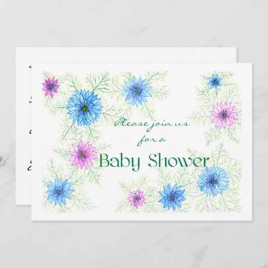 'Love-in-a-mist' Baby shower Uitnodiging (Voorkant / Achterkant)