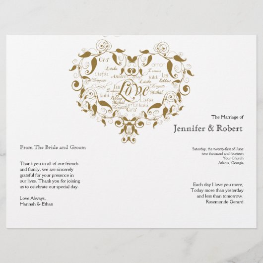 Love in any Language in Gold Wedding Program (Voorkant)