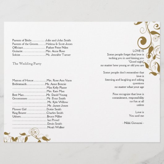 Love in any Language in Gold Wedding Program (Achterkant)