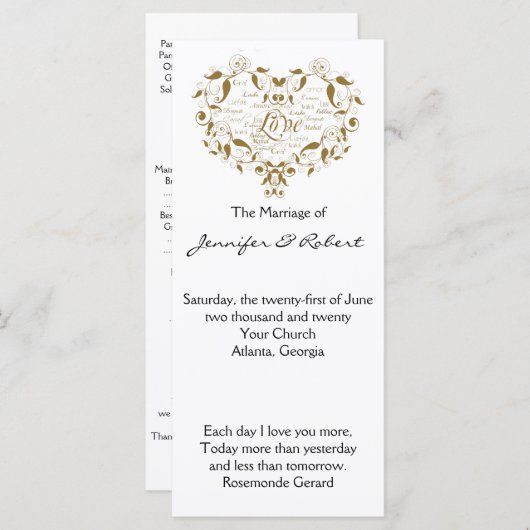Love in any Language in Gold Wedding Program Programmakaart (Voorkant / Achterkant)