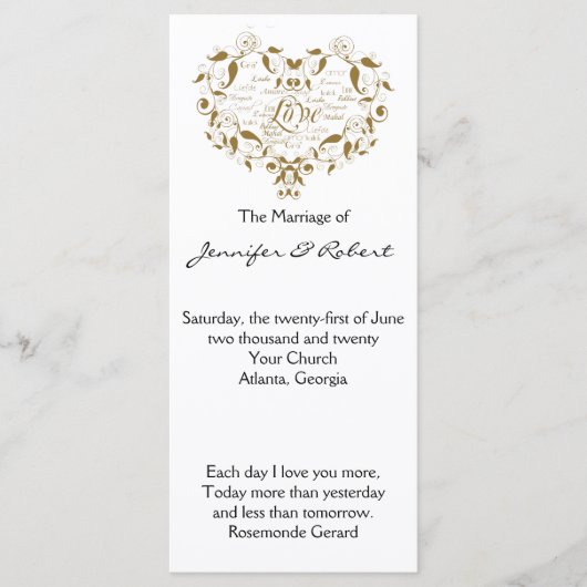 Love in any Language in Gold Wedding Program Programmakaart (Voorkant)