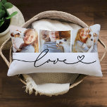 Love in Black Heart Script Custom 3 Photo Collage Kussen<br><div class="desc">Moderne en stijlvolle,  aangepaste lumbool met kussens is voorzien van een fotocollage van drie (3) favoriete foto's met een eenvoudig en minimaal zwart 'Love'-typografisch ontwerp dat levendige en hartdetails bevat. De zwarte en witte kleuren kunnen worden gewijzigd.</div>