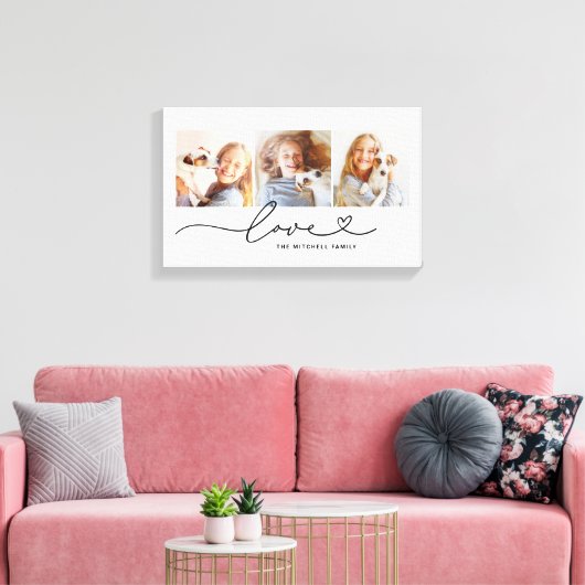 Love in Black Heart Script Custom Photo Collage Canvas Afdruk (Insitu (Woonkamer))