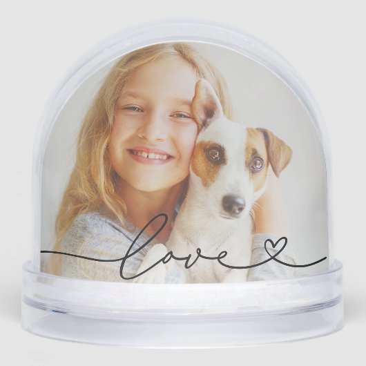 Love in Black Script with Heart Custom Photo Sneeuwbol (Voorkant)