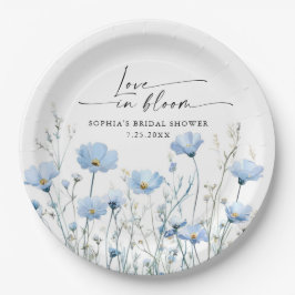 Love In Bloom Blue Bridal Shower Paper Plates Papieren Bordje