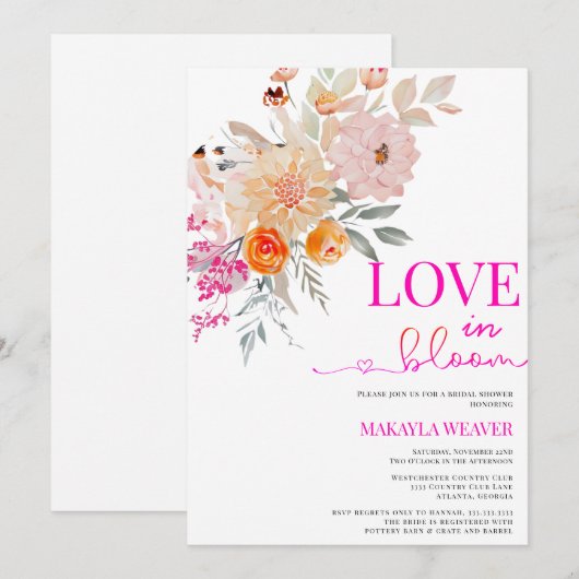 Love In Bloom BlushSpring Floral vrijgezellenfeest Kaart (Voorkant / Achterkant)