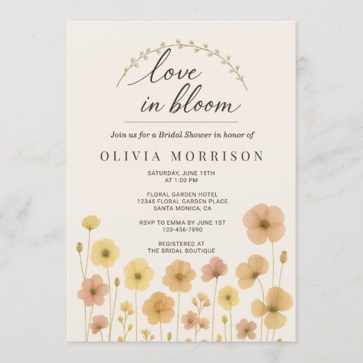 Love In Bloom Boho QR Code Bridal Shower Kaart (Voorkant)