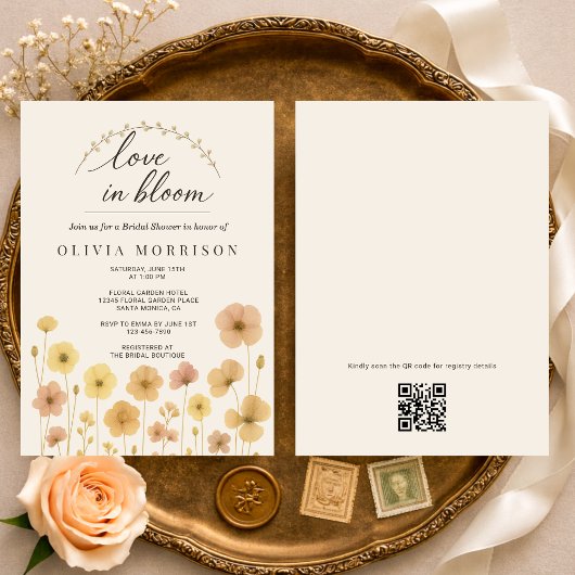Love In Bloom Boho QR Code Bruiloftsfeest Kaart