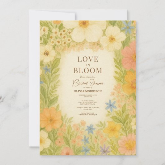 Love in Bloom Botanical QR Code Bridal Shower Kaart (Voorkant)