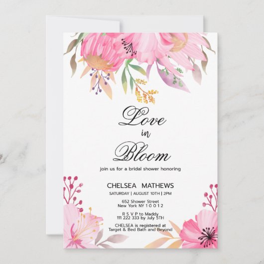 Love In Bloom botanische roze bloemen Vrijgezellen Kaart (Voorkant)