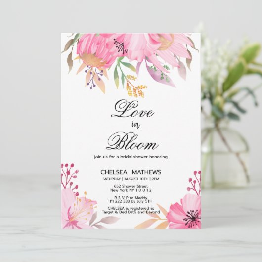 Love In Bloom botanische roze bloemen Vrijgezellen Kaart (Staand voorkant)